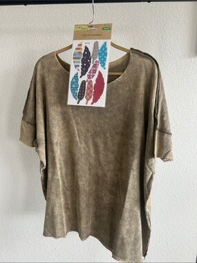Relaxed Olive Green T-Shirt with iron on art